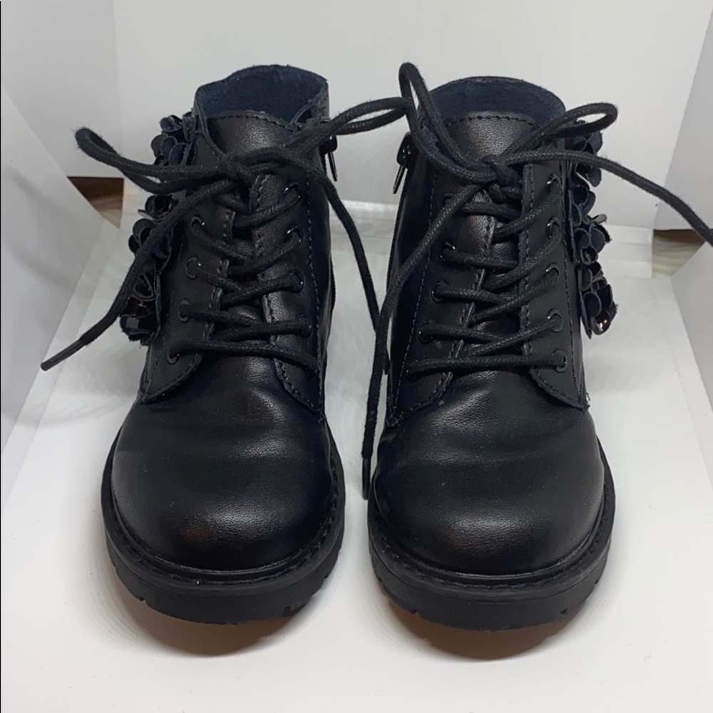 Zara Black Leather Flower Boots